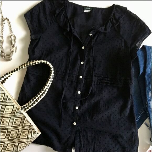 J CREW Swiss Dot Ruffle Cotton Shirt - Picture 2 of 14